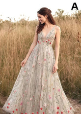 Lucia | Floral Champagne Wedding Dresses – Custom Colors & All - Day Comfort - Champagne Floral - PromDressClub